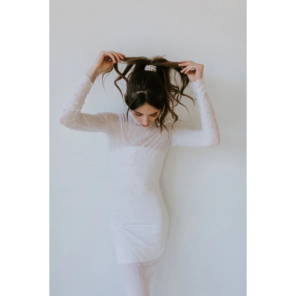 Untamed Petals Pampas Sheer Pearl Bodycon Dress